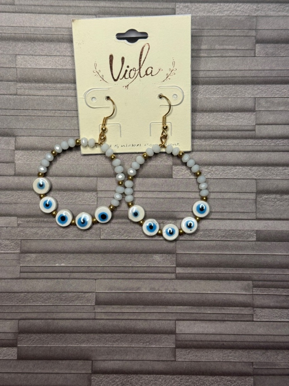 Craft White and Blue Evil Eye Beaded Hoop Earrings
